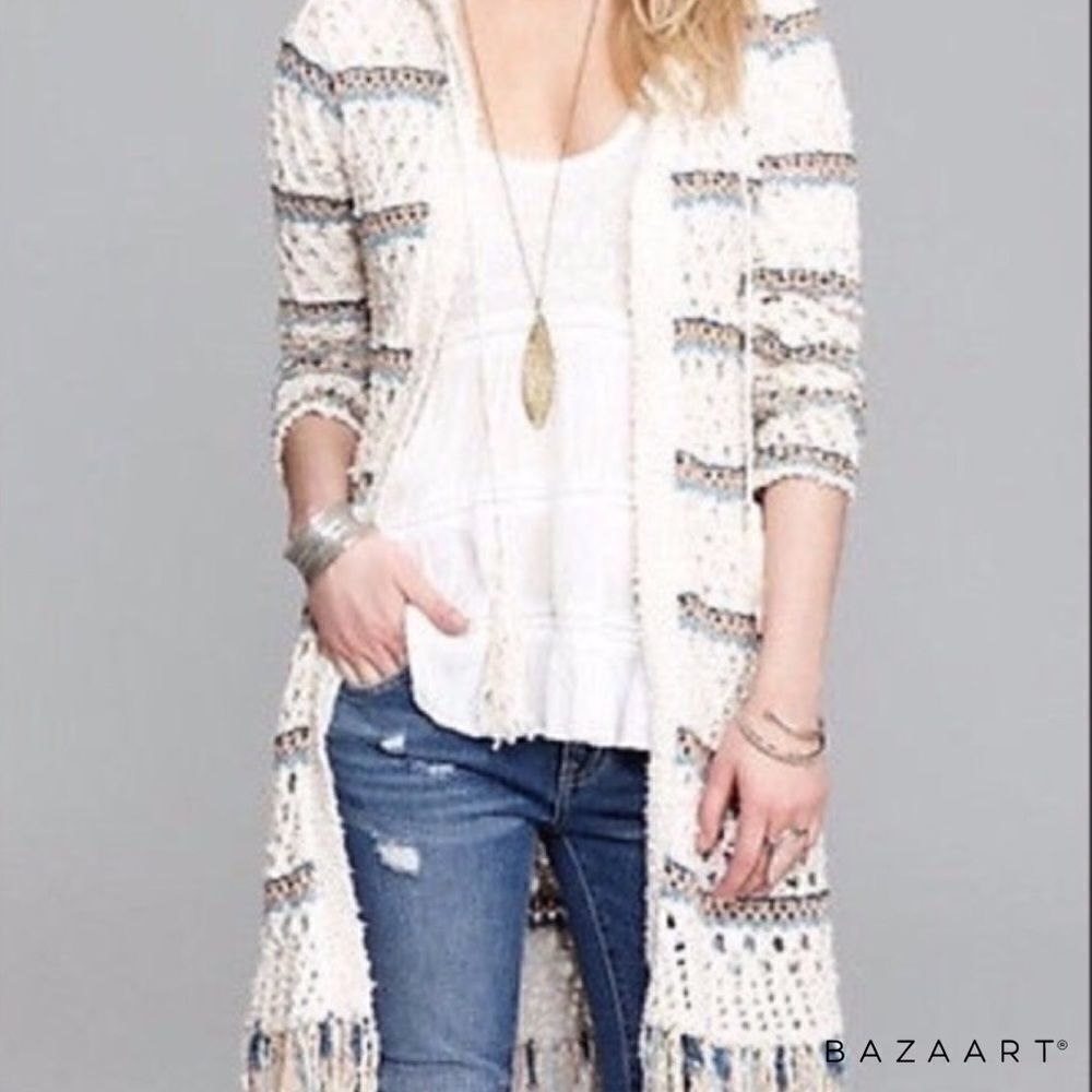 Free People Open Knit Boho Sweater Size SP